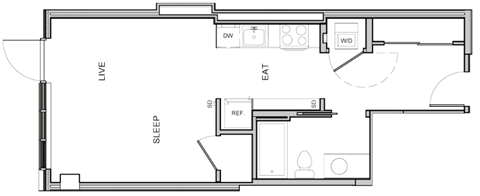 A floor plan of a house with labeled rooms such as "DW," "LIVE," "EAT," and "SLEEP."